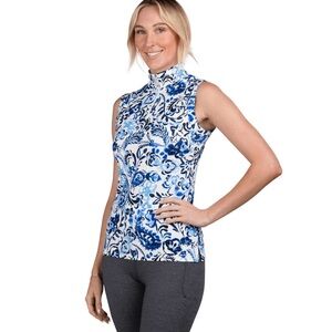 KASTEL® SLEEVELESS TANK IKAT 1/4 ZIP SHIRT; Sz: L; EUC